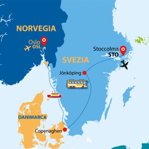 Cartina Tour delle 3 Capitali Scandinave 2024
